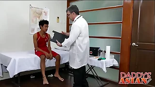 Doctor drawing up twink patients ass encircling his weasel words